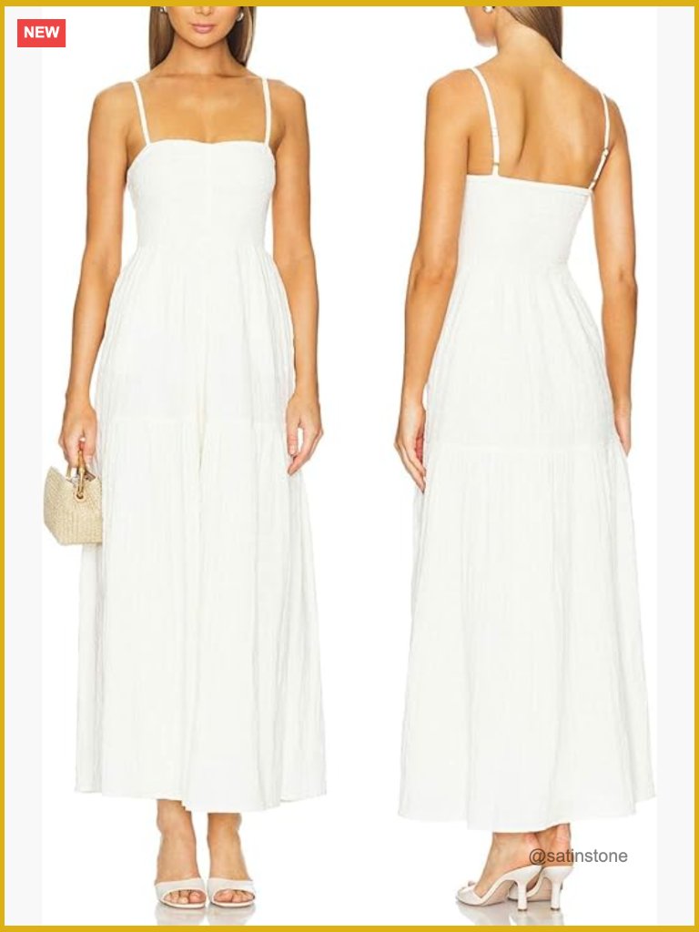 Women's Adjustable Spaghetti Strap Smocked Maxi Dress With Pockets Tiered Boho